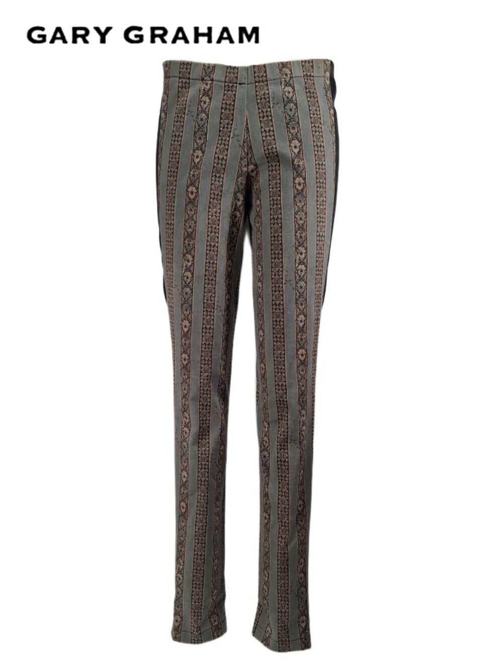 Gary Graham Archive Indienne Print Leather Panel Leggings Pants Stretch Twill  8